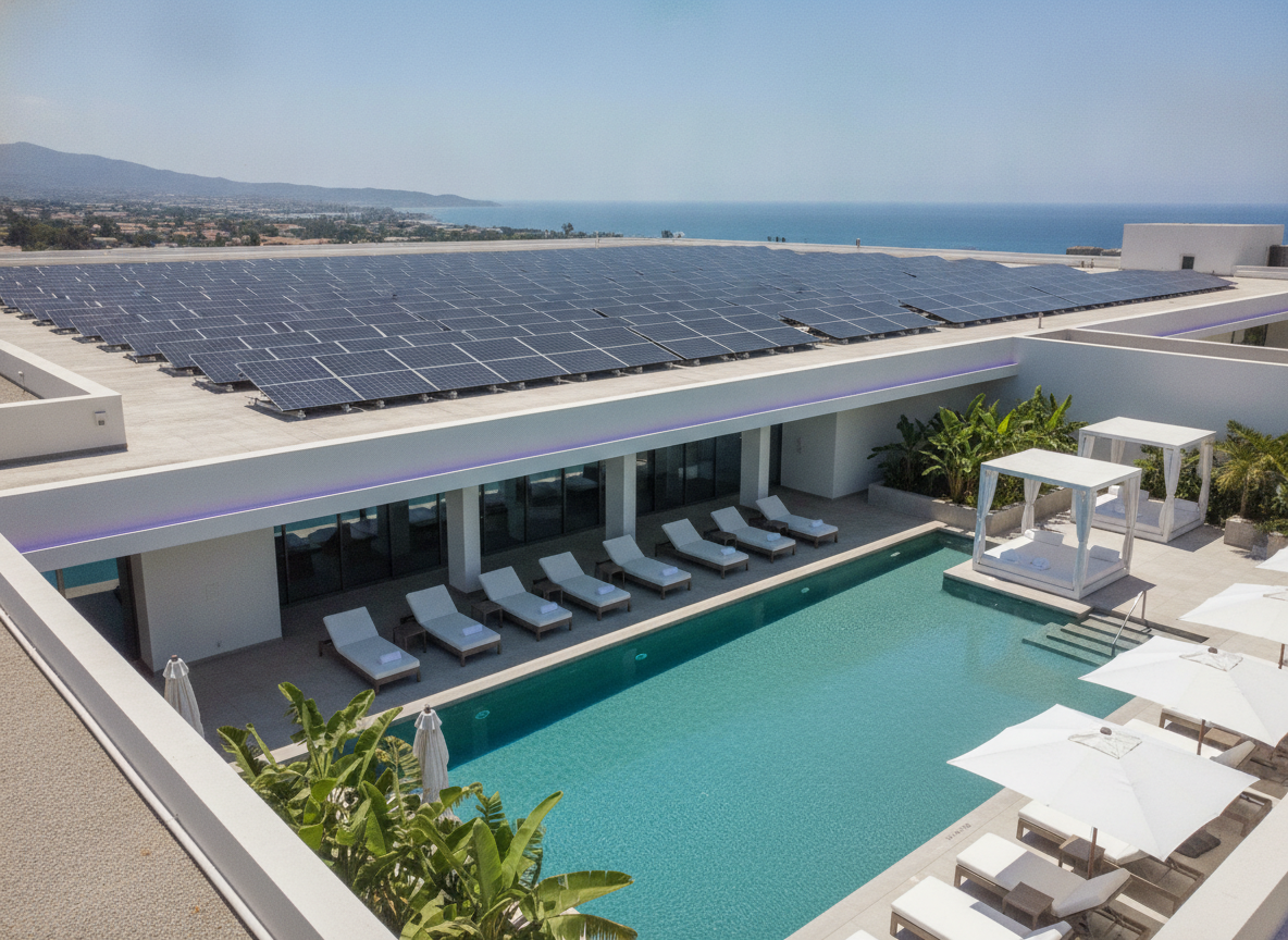 Rooftop PV over resort pool